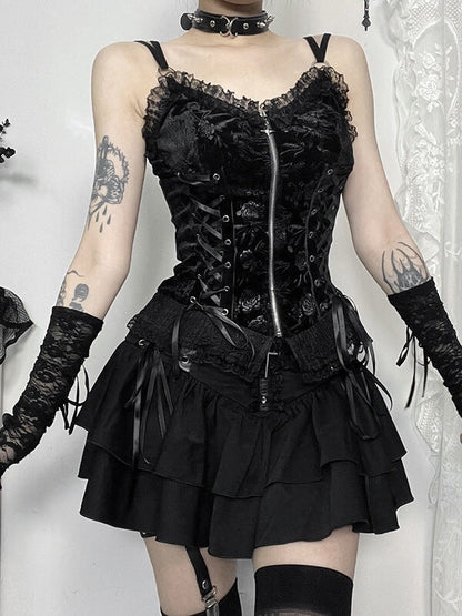 New Fashion Goth cross lace-up skirt