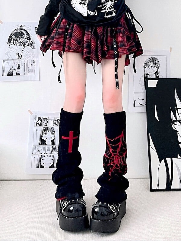 Sexy Goth spider web cross leg warmers