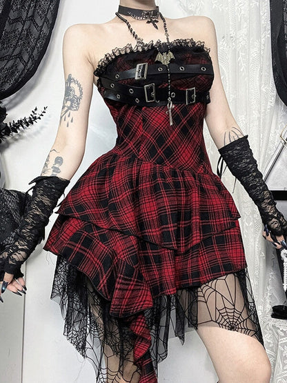 New Fashion Gothic doll red plaid tube dress