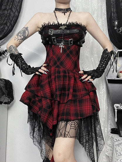 New Fashion Gothic doll red plaid tube dress