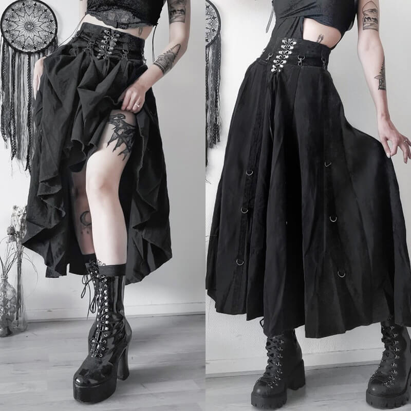 Gothic ribbon baggy skirt