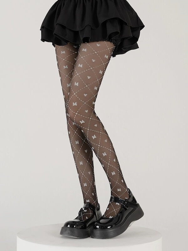 Sexy Grid butterfly lolita tights