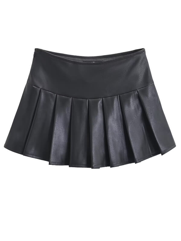 New Fashion Hot girl leather pleated skirt