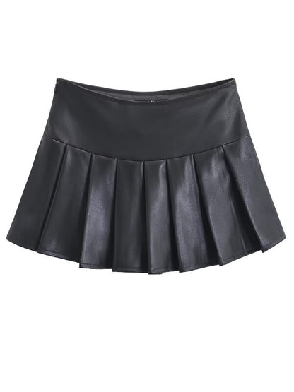 New Fashion Hot girl leather pleated skirt