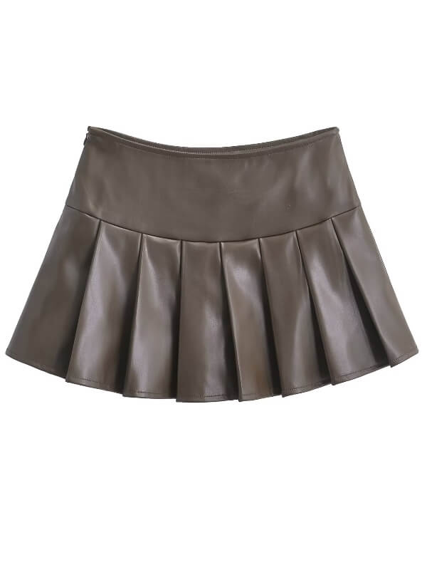 New Fashion Hot girl leather pleated skirt