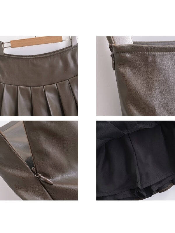 New Fashion Hot girl leather pleated skirt