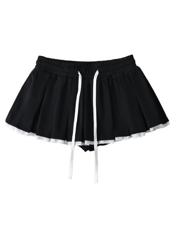 New Fashion Jennie style drawstring lace-trimmed mini skirt