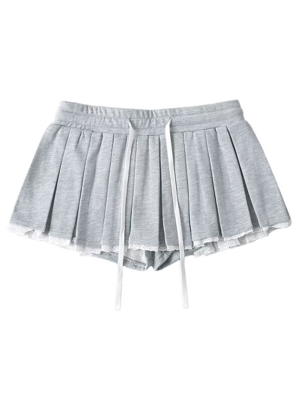 New Fashion Jennie style drawstring lace-trimmed mini skirt