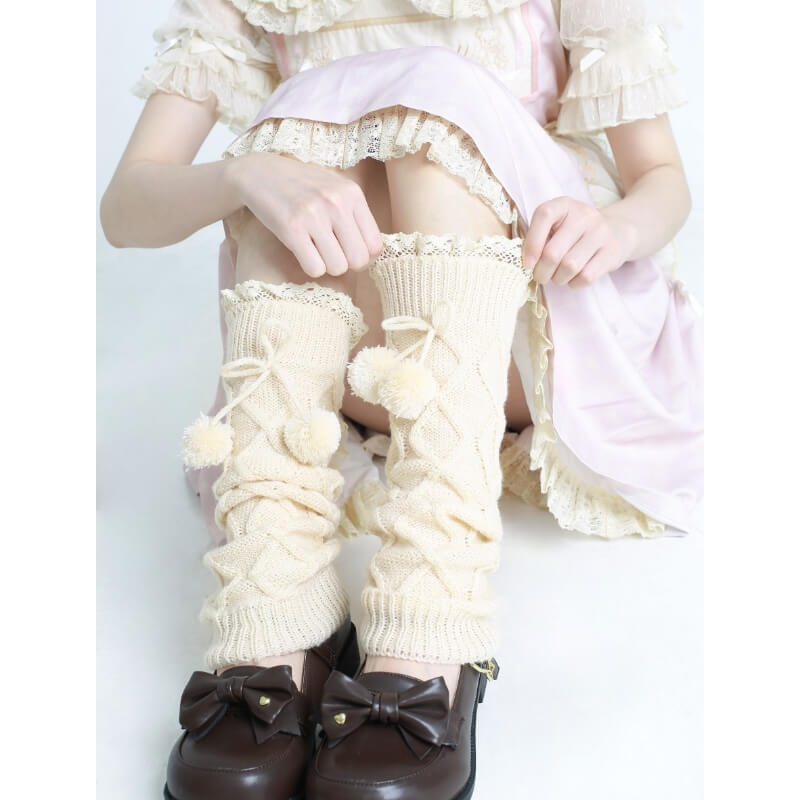 Sexy Kawaii pompon winter leg warmers