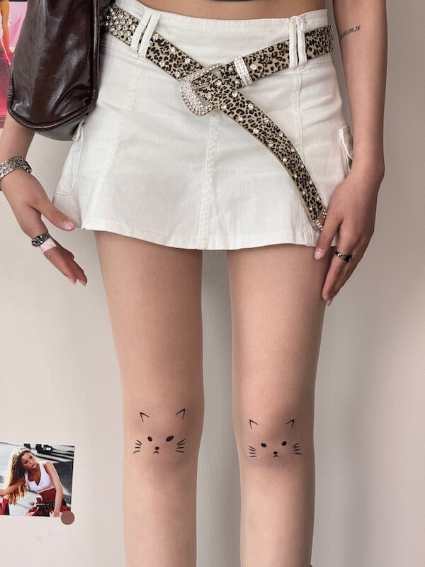 New Fashion Kitty on knee tattoo tights