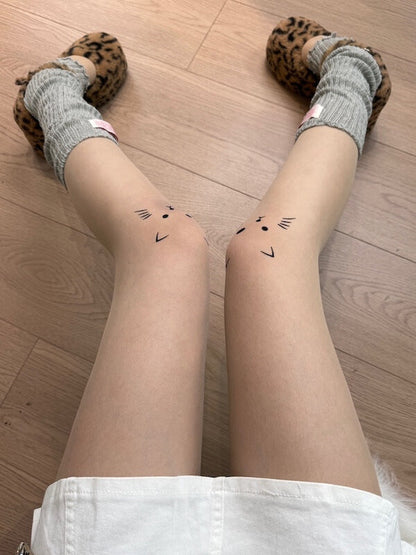 New Fashion Kitty on knee tattoo tights