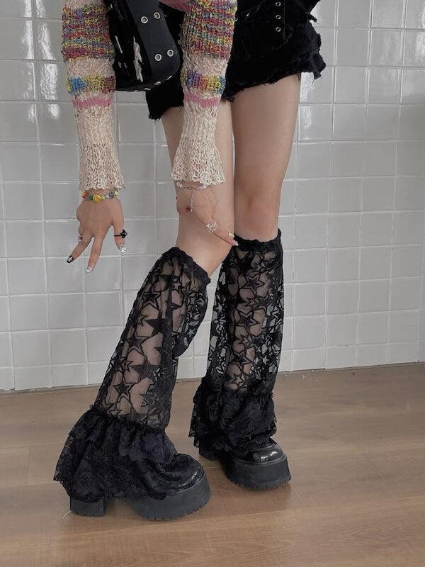 Sexy Layered star lace leg warmers