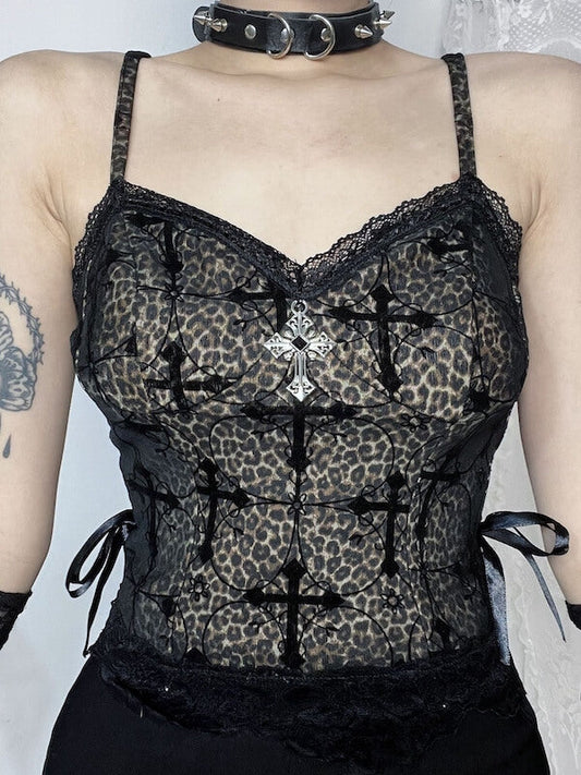 Leopard darkness cross camisole