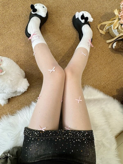 New Fashion bow rhinestone shimmer tights