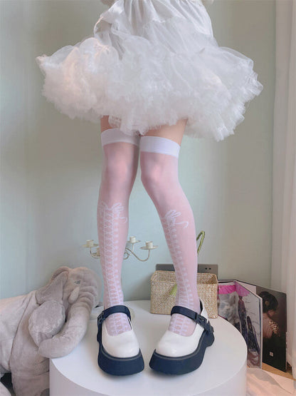 Sexy Lolita bow ribbon lace up stockings