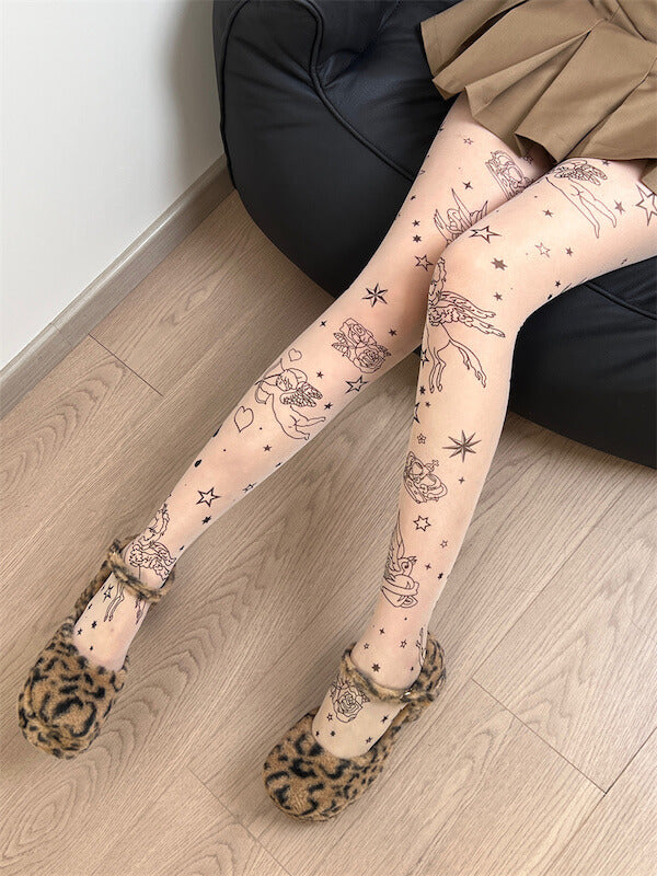 Sexy Love cupid tattoo tights