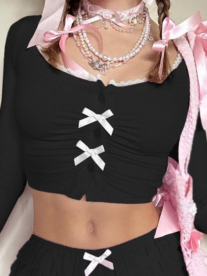 Nadia girly bow crop top