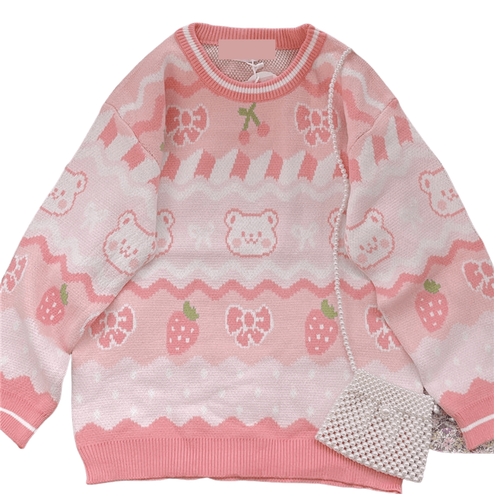 Sexy Pink strawberry bow bear sweater