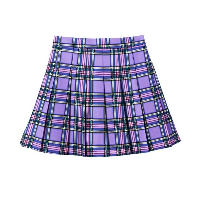 [Plus size] E-girl purple A-line plaid pleated skirt