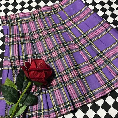 [Plus size] E-girl purple A-line plaid pleated skirt