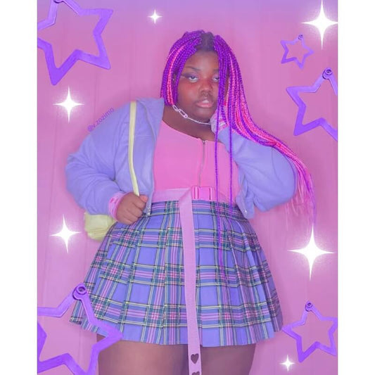 [Plus size] E-girl purple A-line plaid pleated skirt