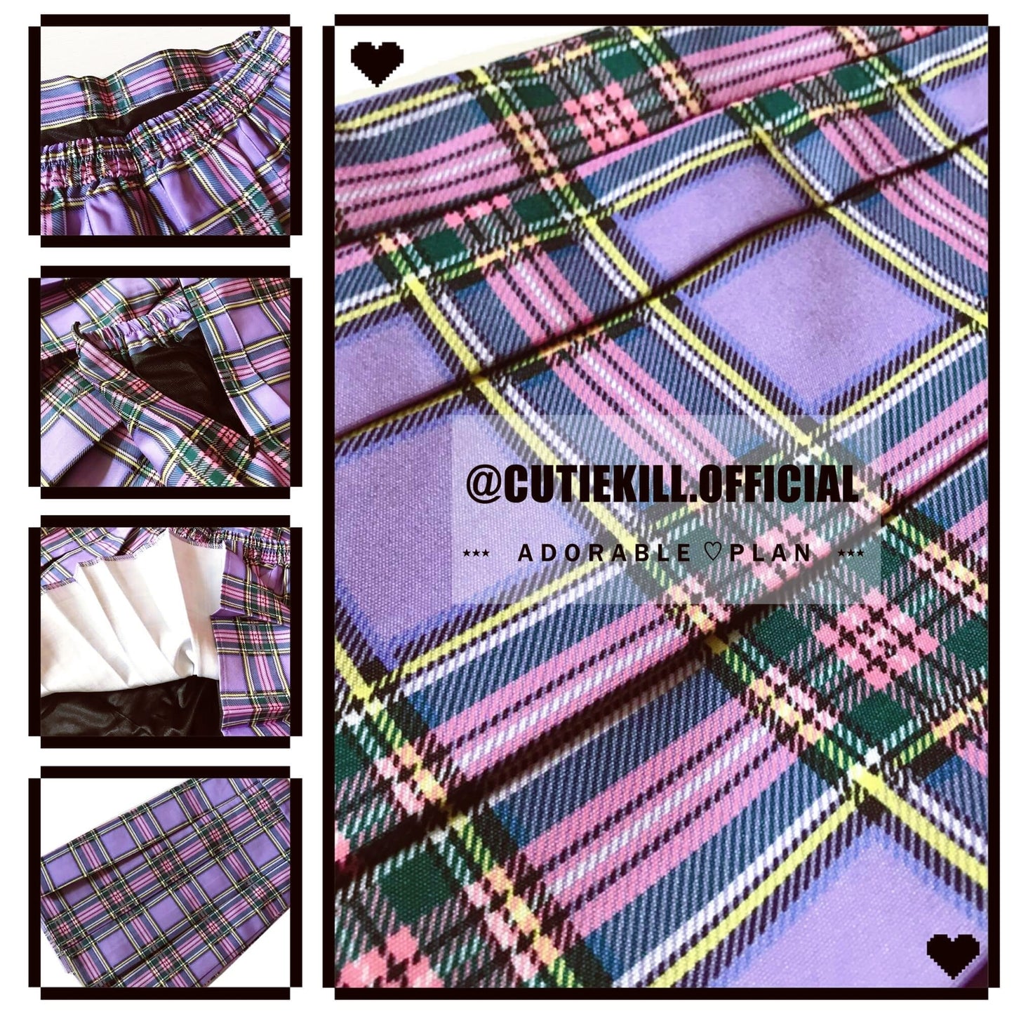 [Plus size] E-girl purple A-line plaid pleated skirt