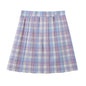 [Plus size] Soft pink blue plaid medium A-line pleated skirt