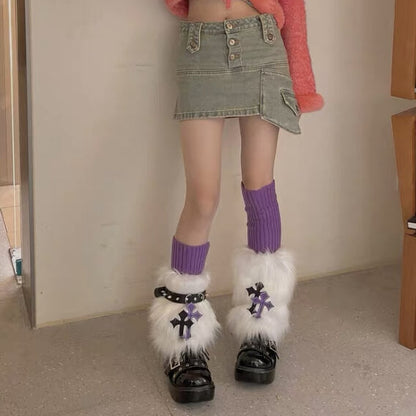 Sexy Purple cross furry garter leg warmers