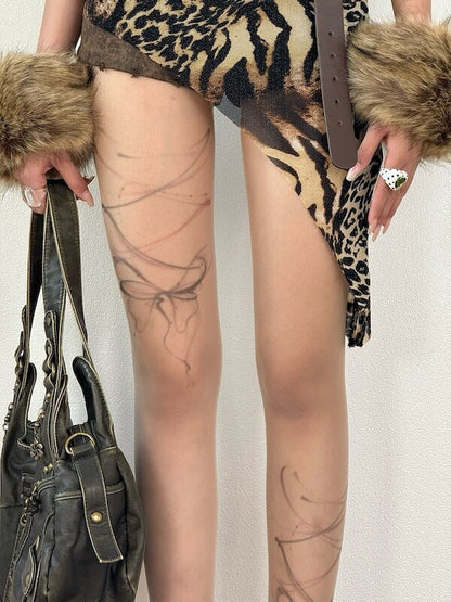 New Fashion Shibuya bow tattoo leggings tights