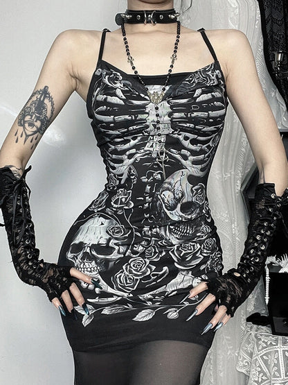 New Fashion Skeleton goth see-through patchwork dress