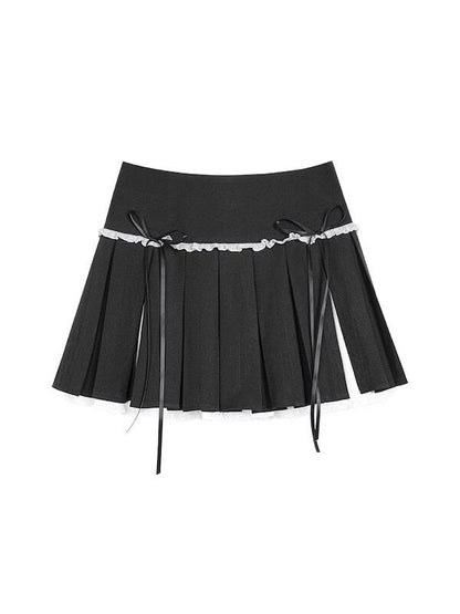 Soft bow lace patchwork skirt