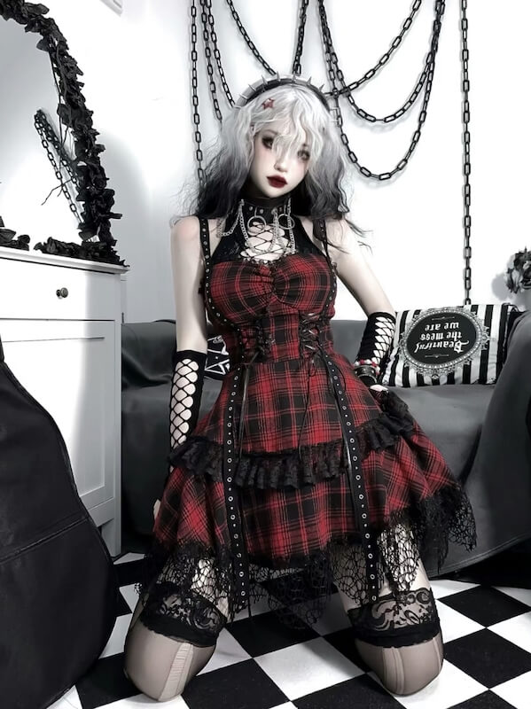 Spicy red gothic girl outfit