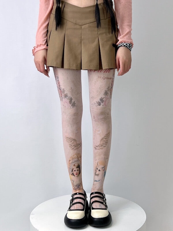 New Fashion Vintage girl and cat tights