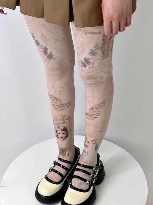 New Fashion Vintage girl and cat tights