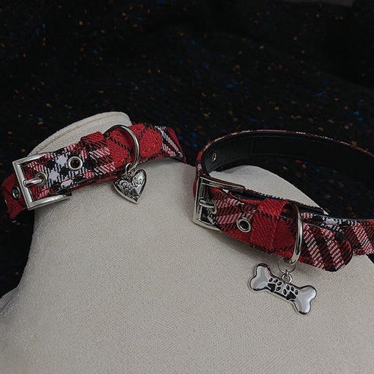 Y2k red plaid bone choker