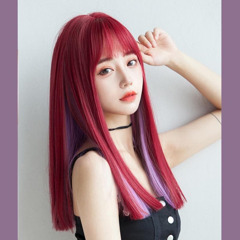 Free Shipping For Hivava Red Purple Long Straight Wig