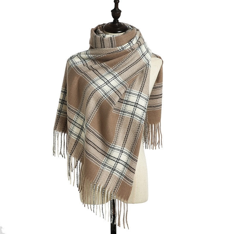 British Style Warm Imitated Cashmere Tassled Shawl Scarf