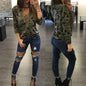 V-neck Camouflage Print Long Sleeves Blouse