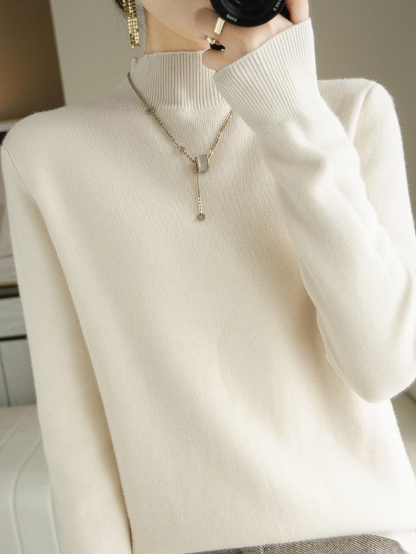 Skinny Solid Color Half Turtleneck Sweater Tops