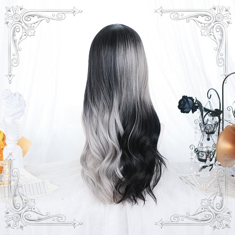 Free Shipping For Hivava Irregular Black Grey Gradient Long Curly Wig