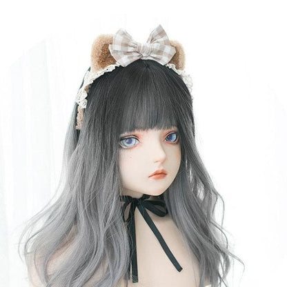 Free Shipping For Hivava Black Gray Gradient Cute Girl  Large Wavy Curl Wig