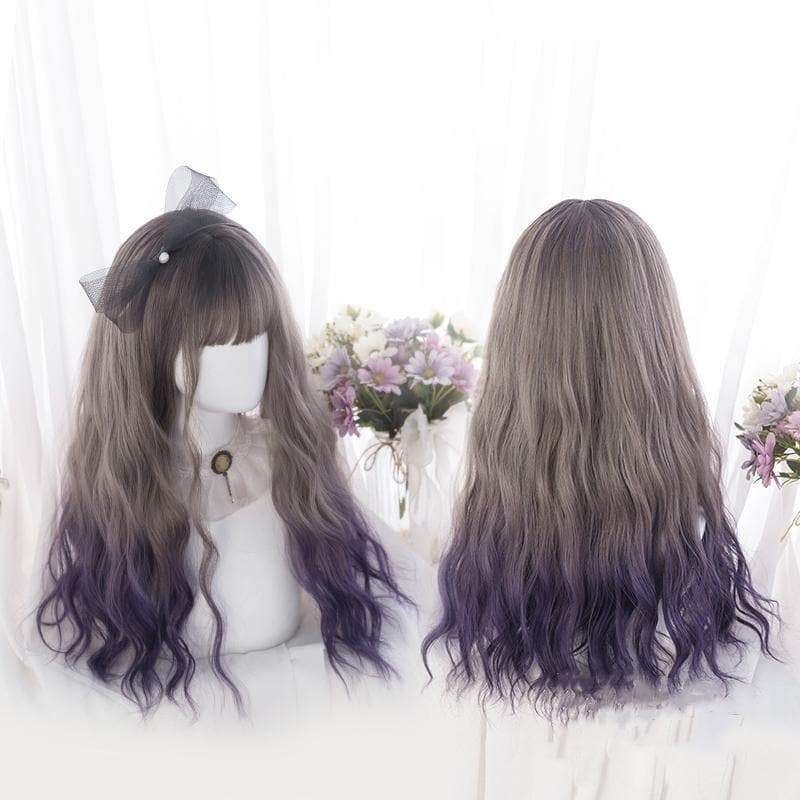 Free Shipping For Hivava Cute Lolita Gray Gradient Dark Purple Curly Wig