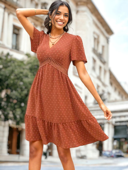 Crochet Waist Ruffle Hem Dress