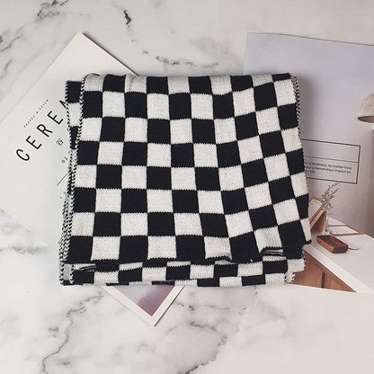 Checkerboard Printed Imitated Cashmere Warm Scarf