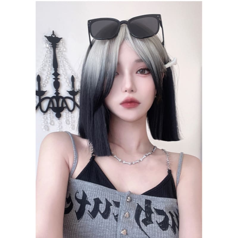 Free Shipping For Hivava eGirl Silver Gradient Black Straight Bob Wig