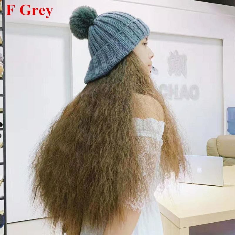 Free Shipping For Hivava Colorful Knitting Hat With Removable Long Curly Wig 5