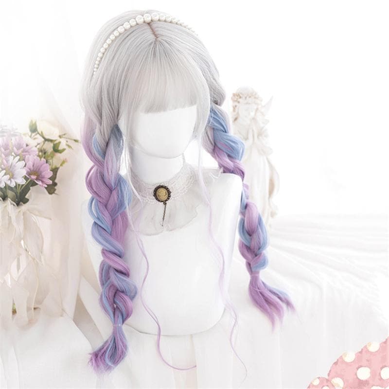 Free Shipping For Hivava Lolita Cute Platinum Blue Purple Gradient Curly Wig