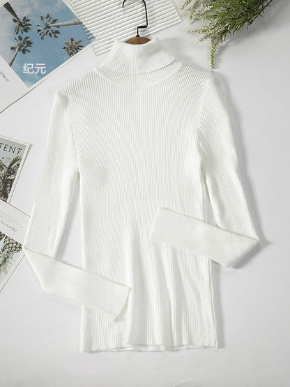 Simple Skinny Solid Color High-Neck Sweater Tops-Homeunderwear