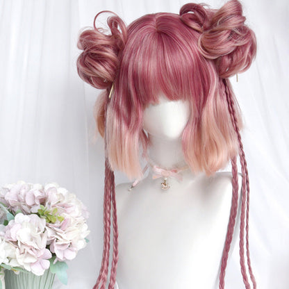 Free Shipping For Hivava Gradient Pink Short Straight Ponytails Wig With Bangs