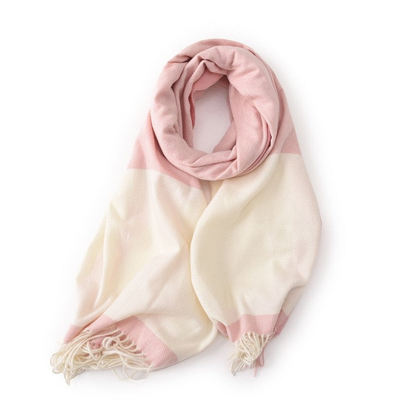 Contrast Color Imitation Cashmere Tasseled Warm Scarf